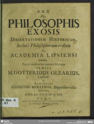 De philosophis exosis dissertationem historicam