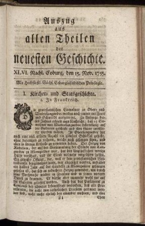 XLVI. Nachl. Coburg, den 15. Nov. 1755.