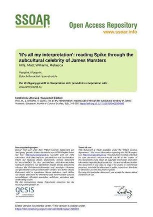 'It's all my interpretation': reading Spike through the subcultural celebrity of James Marsters