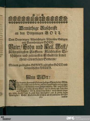 Demüthige Zuschrifft an den Dreyeinigen GOTT.