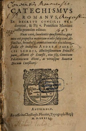 Catechismus romanus ex Decreto Concilii Tridentini Parochos