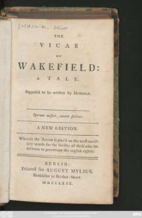 The Vicar Of Wakefield : A Tale