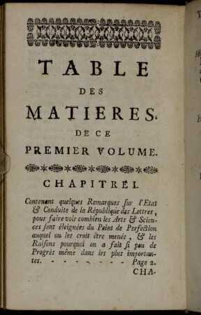 Table Des Matieres De Ce Premier Volume