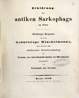 Erklärung eines antiken Sarkophags zu Trier