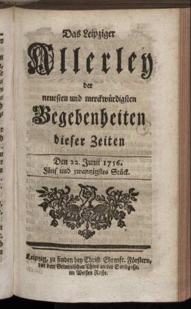 Den 22. Junii 1756. Fünf und zwantzigstes Stück.