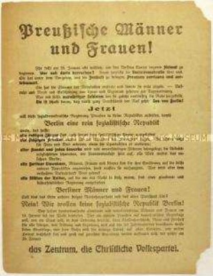 Aufruf der Zentrumspartei zur Wahl der preußischen Landesversammlung 1919