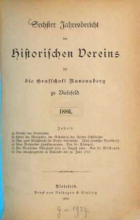 Jahresbericht des Historischen Vereins für die Grafschaft Ravensberg, 6. 1886