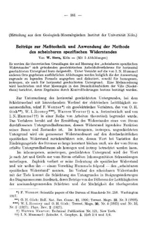Beiträge zur Meßtechnik und Anwendung der Methode des scheinbaren spezifischen Widerstandes