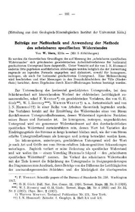 Beiträge zur Meßtechnik und Anwendung der Methode des scheinbaren spezifischen Widerstandes