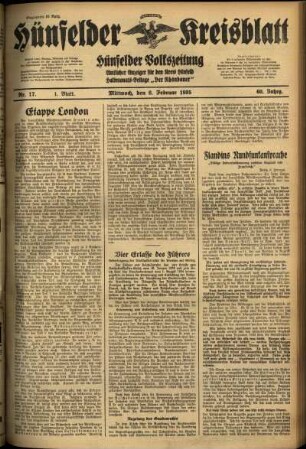Erste Ausgabe vom Mittwoch, den 06. Februar 1935.
