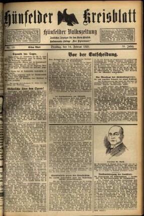 Erste Ausgabe vom Dienstag, den 14. Februar 1928.