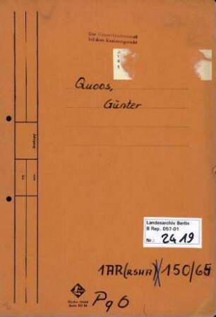 Personenheft Günther Quoos (*26.03.1912), SS-Obersturmführer