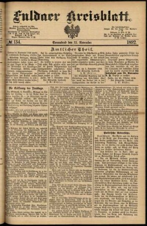 Erste Ausgabe vom Samstag, den 12. November 1892.