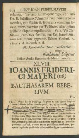 XLVIII. Ioannis Friderici Mayeri (128) ad Balthasarem Bebelium