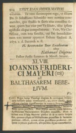 XLVIII. Ioannis Friderici Mayeri (128) ad Balthasarem Bebelium