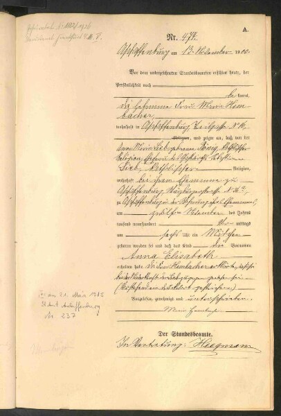 Standesamtsbuch der Stadt Aschaffenburg: Geburten 365/1900 - 184/1901