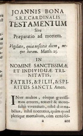 In Nomine Sanctissimæ Et Individuæ Trinitatis.