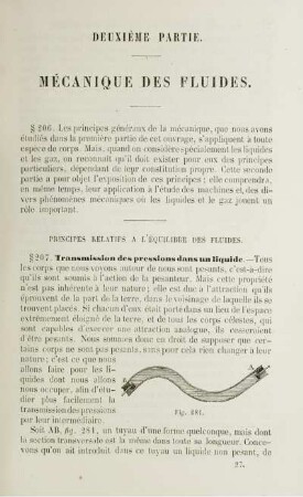 Deuxième partie. Mécanique des fluides. Prineipes relatifs à l'équilibre des fluides.