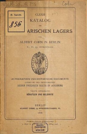 ...Catalog des antiquarischen Bücherlagers von Albert Cohn : [Auch m. franz. Tit.], 173