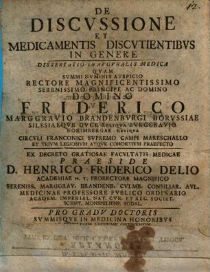 De Discvssione Et Medicamentis Discvtientibvs In Genere : Dissertatio Inavgvralis Medica