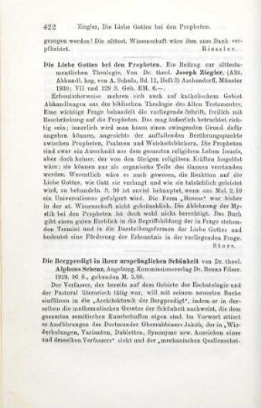 422-423 [Rezension] Schenz, Alfons, Die Bergpredigt in ihrer ursprünglichen Schönheit