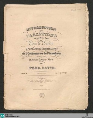 Introduktion et variations sur un thème russe : pour le violon avec accompagnement de l'orchestre ou de Pianoforte; oeuvre 6