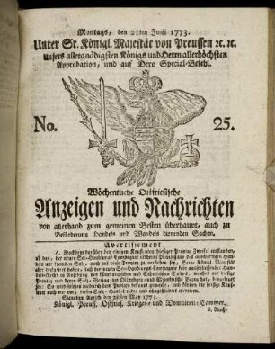 No. 25. Montags, den 21ten Junii 1773.