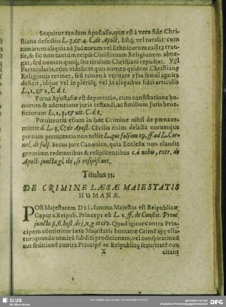Titulus 33. De Crimine Laesae Maiestatis Humanae
