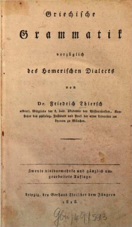 Griechische Grammatik vorzüglich des Homerischen Dialects