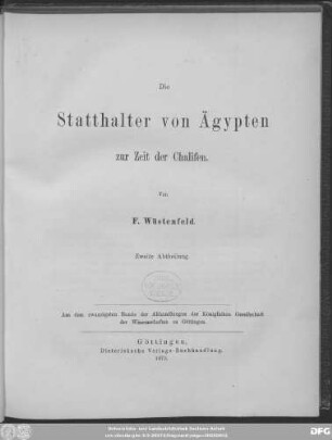 Abth. 2: Die Statthalter von Ägypten zur Zeit der Chalifen