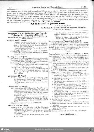 Tagesordnung zum XI. Verbandstage in Mainz