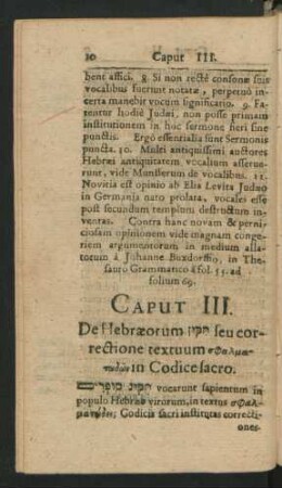 Caput III. De Hebraeorum ... seu correctione textuum ... in Codice sacro.