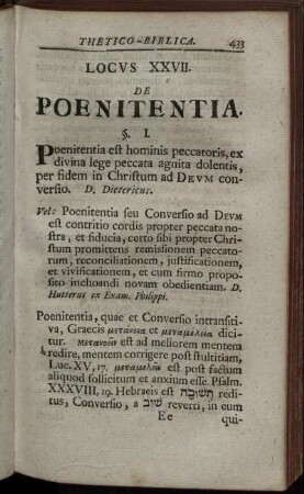 Locus XXVII. De Poenitentia. - Locus XXX. de Ministerio Ecclesiastico.