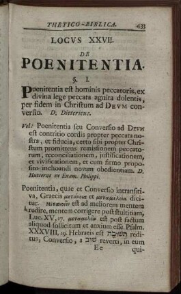 Locus XXVII. De Poenitentia. - Locus XXX. de Ministerio Ecclesiastico.