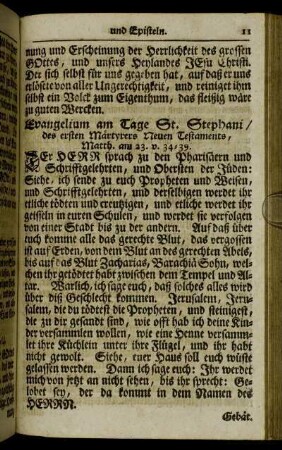 Evangelium am Tage St. Stephani/ des ersten Märtyrers Neuen Testaments,... - Evangelium am Fastnacht-Sonntag/ Esto Mihi genannt/...