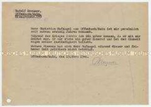 Maschinenschriftliche Erklärung zur Entnazifizierung von Christian Hufnagel - Personenkonvolut