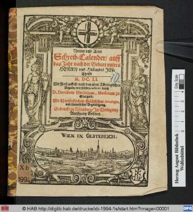 Newer und Alter Schreib-Calender/ auff das Jahr nach der Geburt unsers Herrn und Heilands Jesu Christi M.DC.LI.