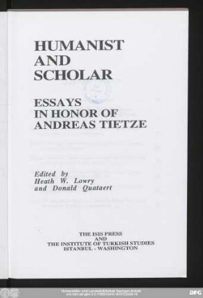 Humanist and scholar : essays in honor of Andreas Tietze