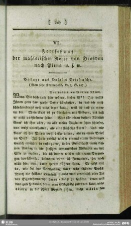 VI. Fortsetzung der mahlerischen Reise von Dresden nach Pirna u. s. w. Beilage aus Basalts Brieftasche. (Man sehe Kosmopolit, B. 2, S. 167 .)