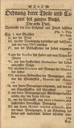 Ordnung derer Theile und Capitel des gantzen Buchs