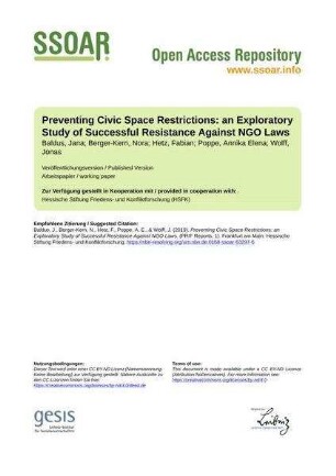 Preventing Civic Space Restrictions: an Exploratory Study of Successful Resistance Against NGO Laws