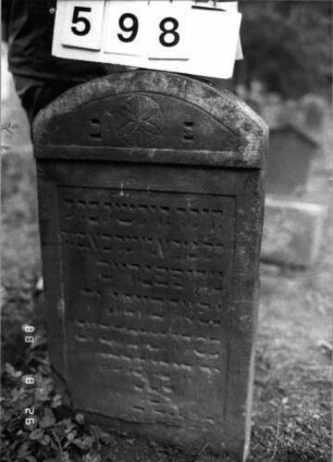 Grabstein 598 (Index: 100095096) Maße HxBxT: 82x46x8 cm Symbolik: Rosette Besonderheit: Kindergrab: Grabstein 598