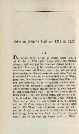 Leben des Bischofes Adolf von 1216 bis 1225