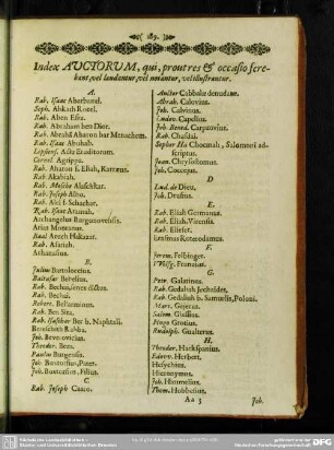 Index Auctorum, qui, proutres & occasio ferebant, vel laudantur, vel notantur, vel illustrantur