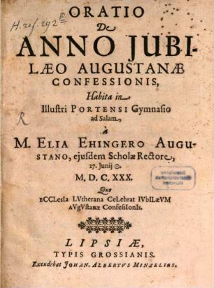 Oratio de anno iubilaeo Augustanae confessionis