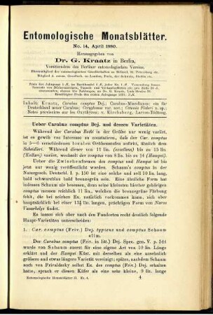 Ueber Carabus comptus Dej. und dessen Varietäten