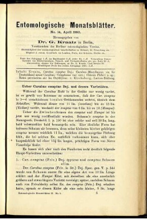 Ueber Carabus comptus Dej. und dessen Varietäten