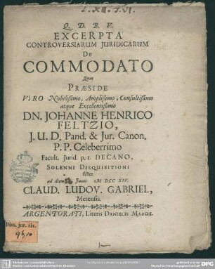 Excerpta Controversiarum Iuridicarum De Commodato