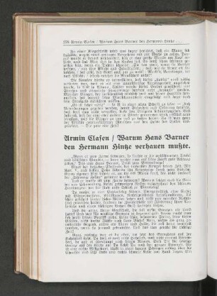 Armin Clasen / Warum Hans Barner den Hermann Hintze verhauen mußte