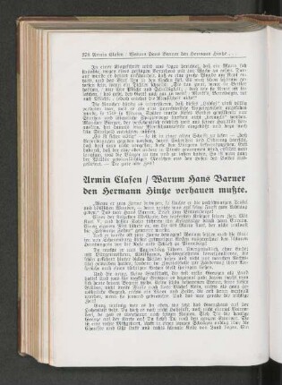 Armin Clasen / Warum Hans Barner den Hermann Hintze verhauen mußte
